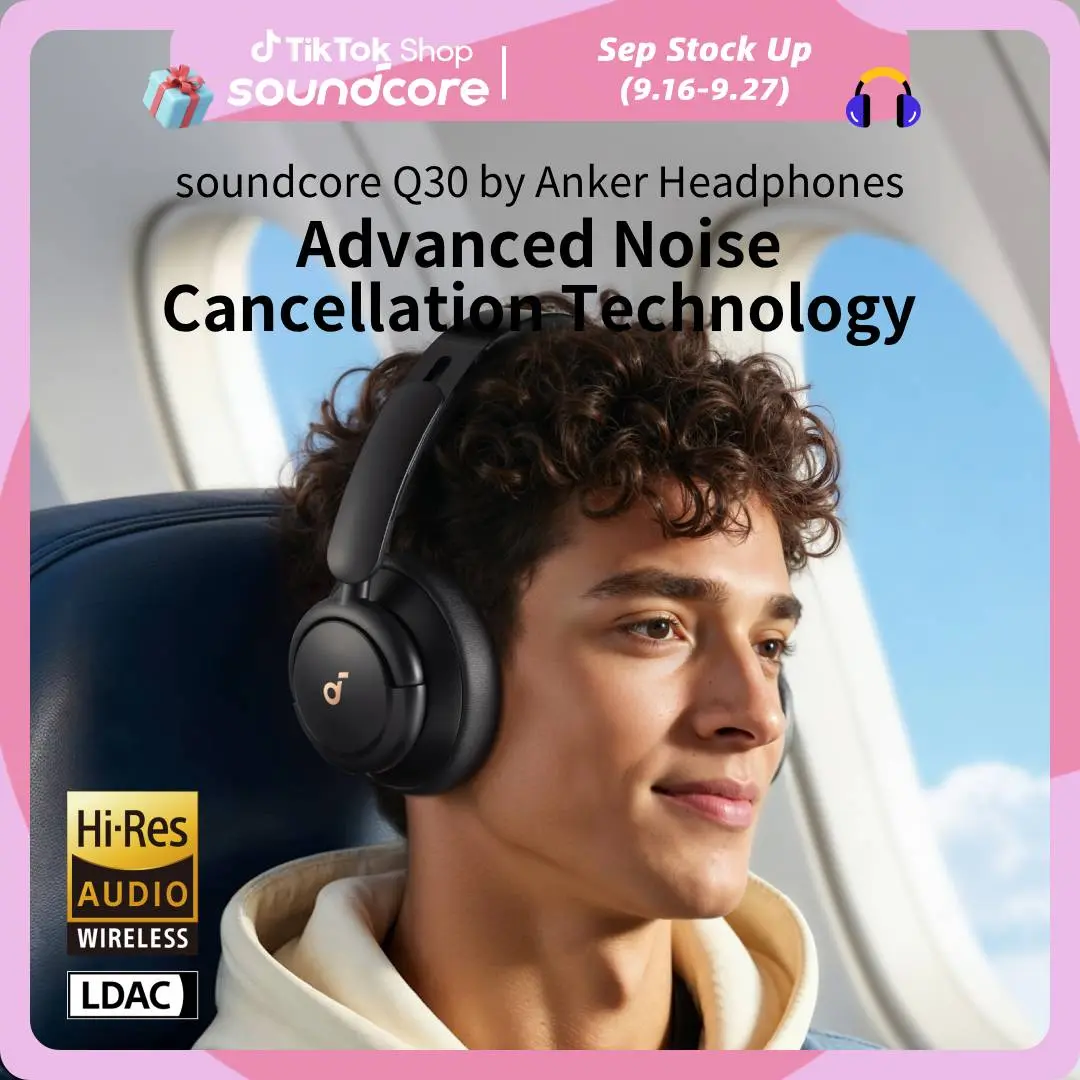 [Live Only] soundcore Q30 by Anker Wireless Headset - Hybrid Active Noise Cancellation Headphones, 3 ANC Modes, Hi-Res Audio, App-Controlled Custom EQ, 50H Playtime, Comfortable Fit, Bluetooth Multipoint Connection, for Music & Voice Calls, Wireless Heads