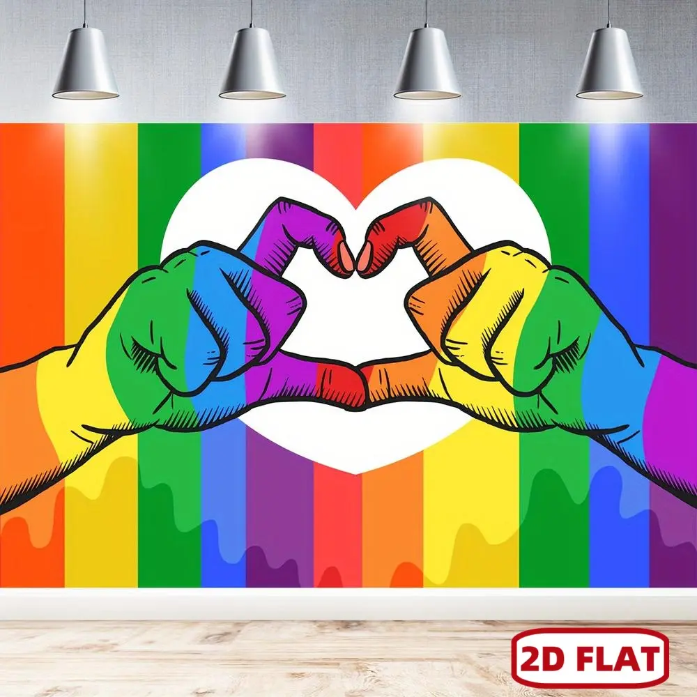 1pc 2D Flat Vibrant Rainbow Pride Backdrop - LGBTQ Party Banner with Heart Design, Perfect for Gay Pride Day & Month Celebrations, Versatile Indoor/Outdoor Decor, Party Decor, Polyester