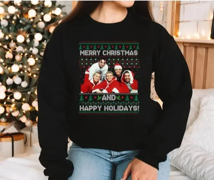 NSYNC Merry Christmas And Happy Holidays Sweatshirt, Ugly Xmas NSYNC Boy Bands Sweatshirt, Gift for Music Lovers