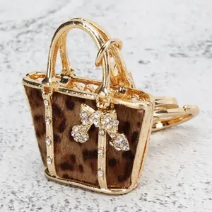 Leopard Print Bag Shape Keychain Car Keychain Wallet Key Chain Velvet Painting Oil Process Decorations For Women