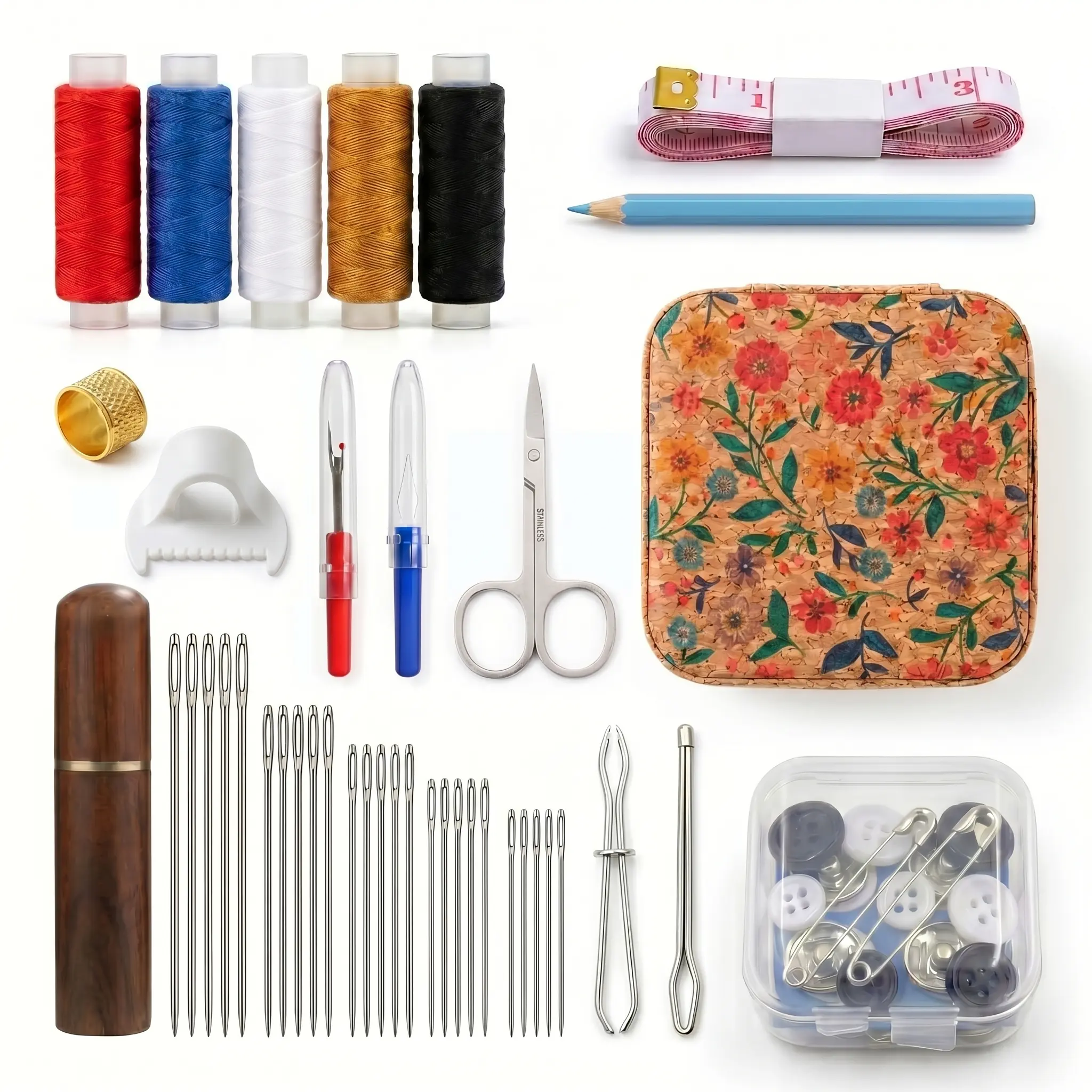 53Pcs Sewing Kit in Vintage Zipper Case, Big Eye Needles, Thread, Buttons, Threader & Elastic/Drawstring Threader Bodkin Tools for Home, Travel & Beginners, Gift for Mom summerwins