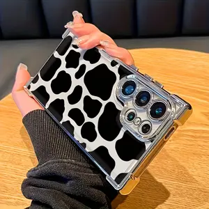 Compatible with Samsung Galaxy S23 Ultra S24 Plus S25 S22+ FE Edge Case Cow Themed Pattern Four Corner Drop Resistant Electroplated Transparent TPU Soft Trendy Cover