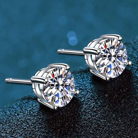 【MARS2059】Moissanite synthetic Ear Stud Earrings 0.5-2 Carat Round Cut D Color VVS1 For Women Men S925 Sterling Silver Piercing Hypoallergenic Jewelry Gifts