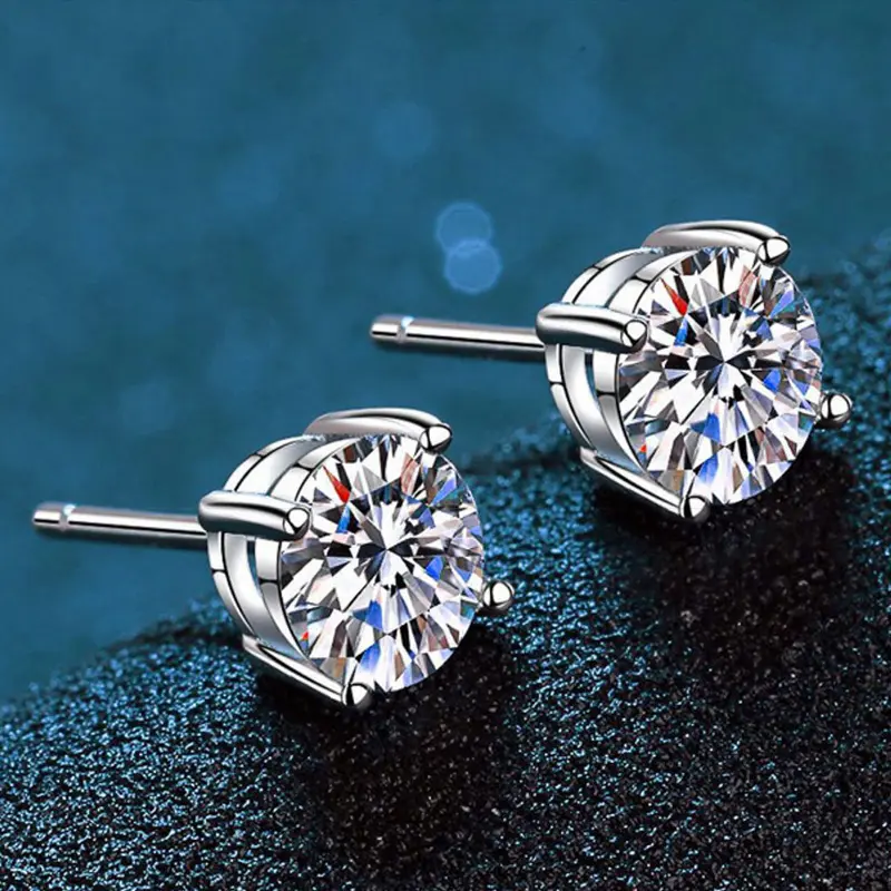 【MARS2059】Moissanite synthetic Ear Stud Earrings 0.5-2 Carat Round Cut D Color VVS1 For Women Men S925 Sterling Silver Piercing Hypoallergenic Jewelry Gifts
