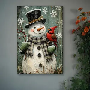2D Flat, 2d Flat Decorative Signs& Plaques, Iron, A Festive Christmas Snowman Wall Art, Featuring A Red Robin, Winter Scene Wall Painting, Including Reindeers, Santa Hats, Bells, Christmas Tree, A, Christmas/Halloween Decor, 2D Flat