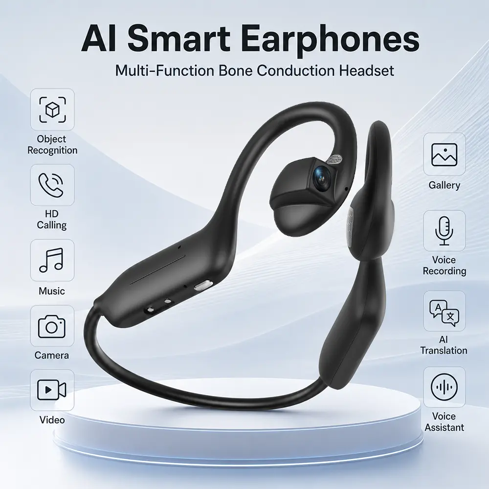 AI Smart Camera Headphones with 8MP HD Video Recording & Real-Time Translation - Wireless Wireless Open Ear Earphones Suitable for Running, Cycling, Outdoor Sports, Compatible for Smartphones/Tablets, Type- Headset,back to school,back to school haul