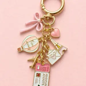 Travel Themed Keychain Bag or Kindle Charm with Eiffel Tower Airplane Charms Flirty Fashionable Bag Charm Perfect Gift for Travel Lovers