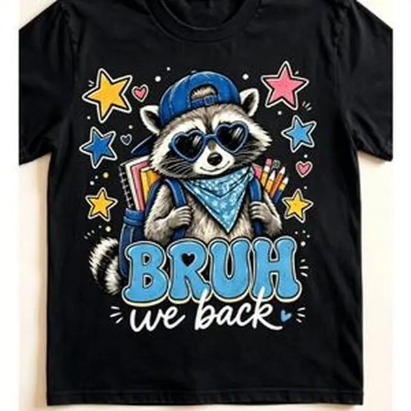 Back To School Graphic Outfit Cotton Oversized Comfort T-Shirt Cute Heart Sunglasses Raccoon Backpack Book Pencil Print Fashion Top Perfect Valentine Gift For Kid Student Family Friends Him Her Holiday Present