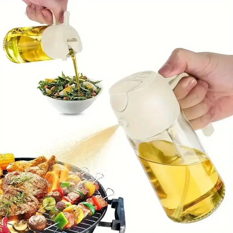 2-In-1 Oil Spray Bottle & Pourer Set, 470ML Plastic Sprayer, Modern Design, Kitchen BBQ Cooking Essential, Easy Handle, Kitchen Oil Dispenser, Olive Oil Sprayer, Spray Bottle For Olive Oil, Kitchenware