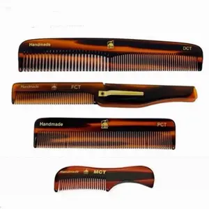 Handmade Tortoise Shell Comb Set Pack of 4 Premium Fine-Tooth Combs for Men Women Baby Includes Pocket Folding Dressing Mustache Eyebrows Combs Stylish Hair Beard Grooming Kit for Travel