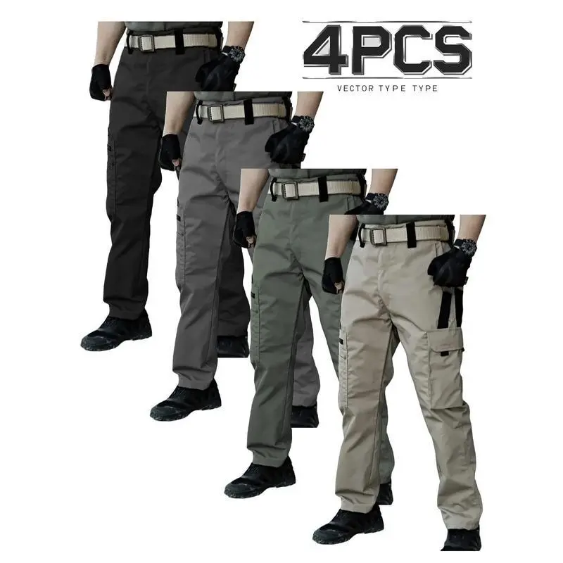 4pcs Men'S Lightweight Work Pants - Durable, Breathable, Quick-drying With Multiple Pockets, Suitable For Outdoor Adventure, Hiking And Work (without Belt), All-season Pants Straight leg pants Resistant Outdoor Wear, Hiking PantsGift