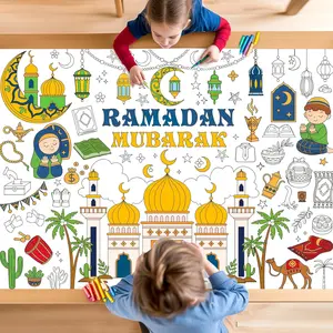 Labeol Ramadan Decorations Giant Coloring Tablecloth Banner for Kids Ramadan Kids Coloring Crafts Activities Party Table Decor