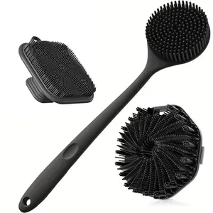 3 Piece Silicone Body Brush Set, Long Handle Back Scrubber, Exfoliating and Cleansing Brushes, Non-Slip, Reusable Bath Brushes, Exfoliating Bath Tool for All Skin Types