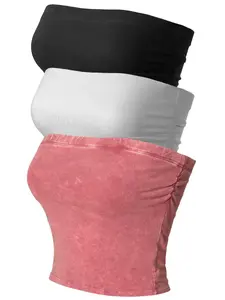 Women's 3 Pack Tube Top with Built-in Bra, Double Layered Strapless Bandeau Top, Y2K Side Ruched Casual Tops