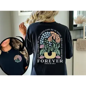 Boho Christian Shirt Women Bible Verse Tshirt Jesus Apparel Vintage Floral T Shirt  Flower Graphic Tee Retro Back Print Faith