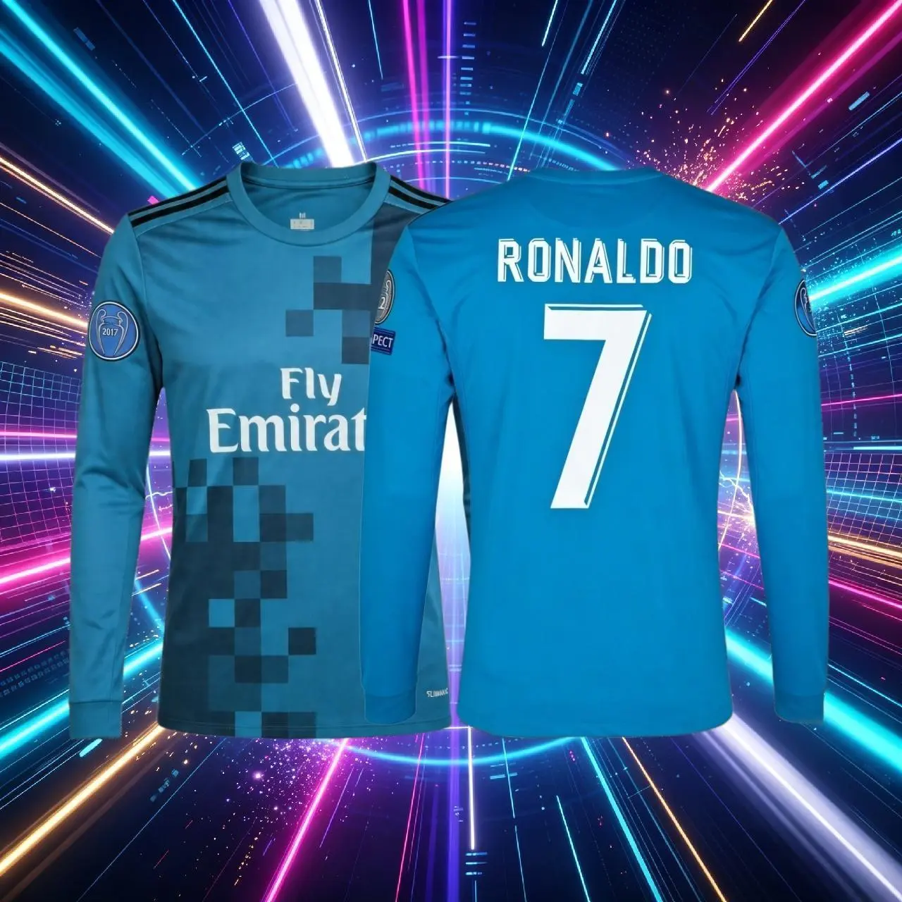 7# Cristiano Ronaldo 17 18 Away Long Sleeve Soccer Jersey Fans Version
