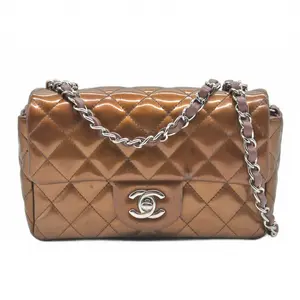Pre-owned CHANEL leather Shoulder Bags $5200 2013 Patent Calfskin Quilted Mini Rectangular Flap Bronze Metallic