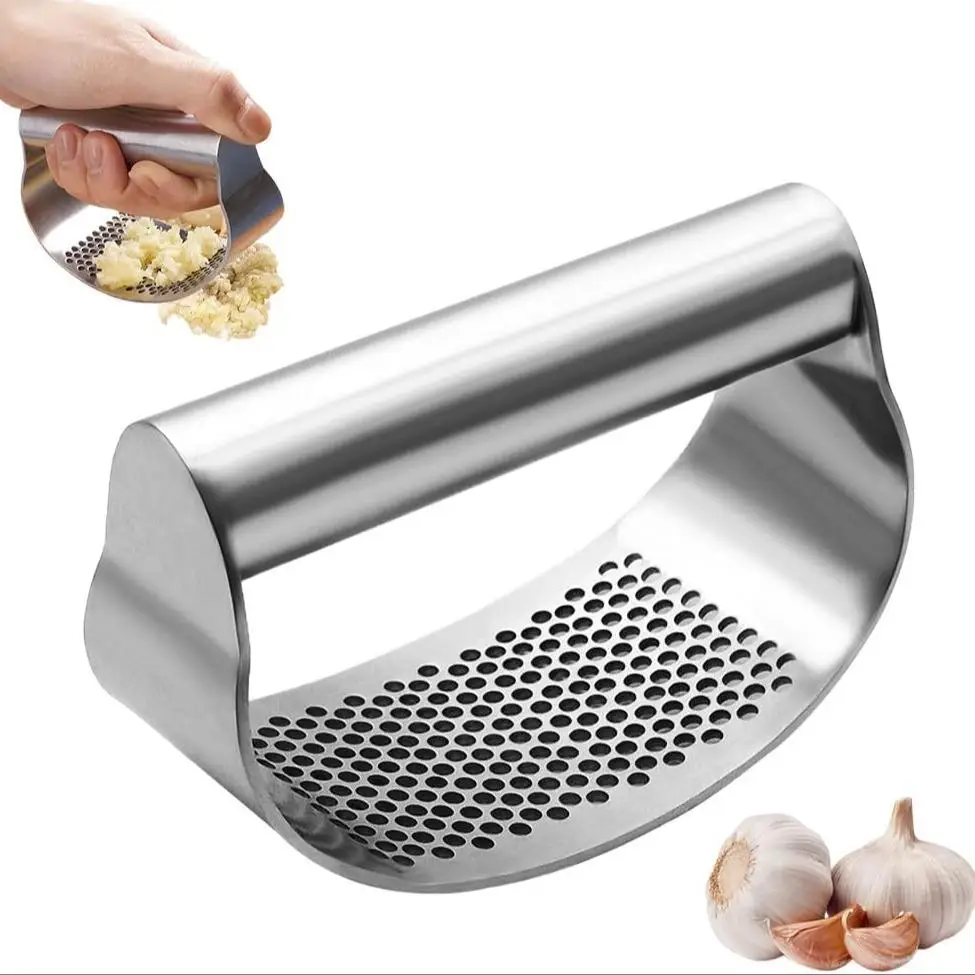 Easy Clean Stainless Steel Garlic Press, 1 Count Garlic Mincer with Handle, Kitchen Gadgets for Home Use, Household Kitchen Products