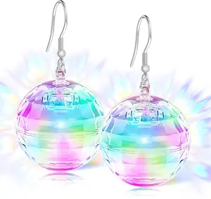 Disco Ball Earrings Light Up Dangle Earrings Disco Ball  with 16 Light Modes Rechargeable for Music festival Halloween Christmas  Year Party 70s 80s Costume Accessories