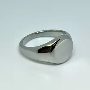 Stainless Steel Signet Ring – Minimalist Silver-Tone Unisex Band