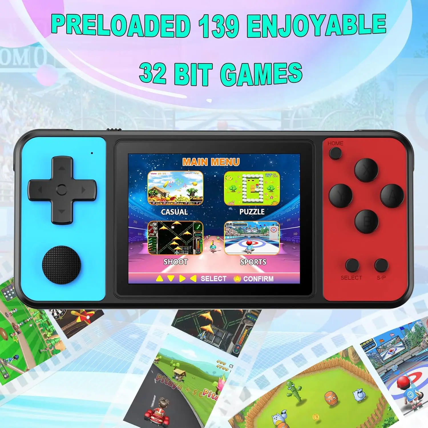 3 inch Handheld Game Console for Kids Adults,Handheld Game console Double Game console Childhood game console Mini double 380 models