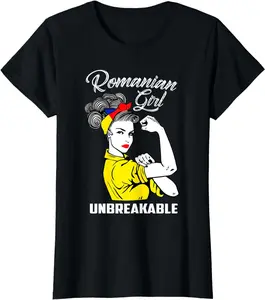 Romanian Girl Unbreakable Heritage Romania Flag Gift Summer Casual Shortsleeve Cotton T-Shirt