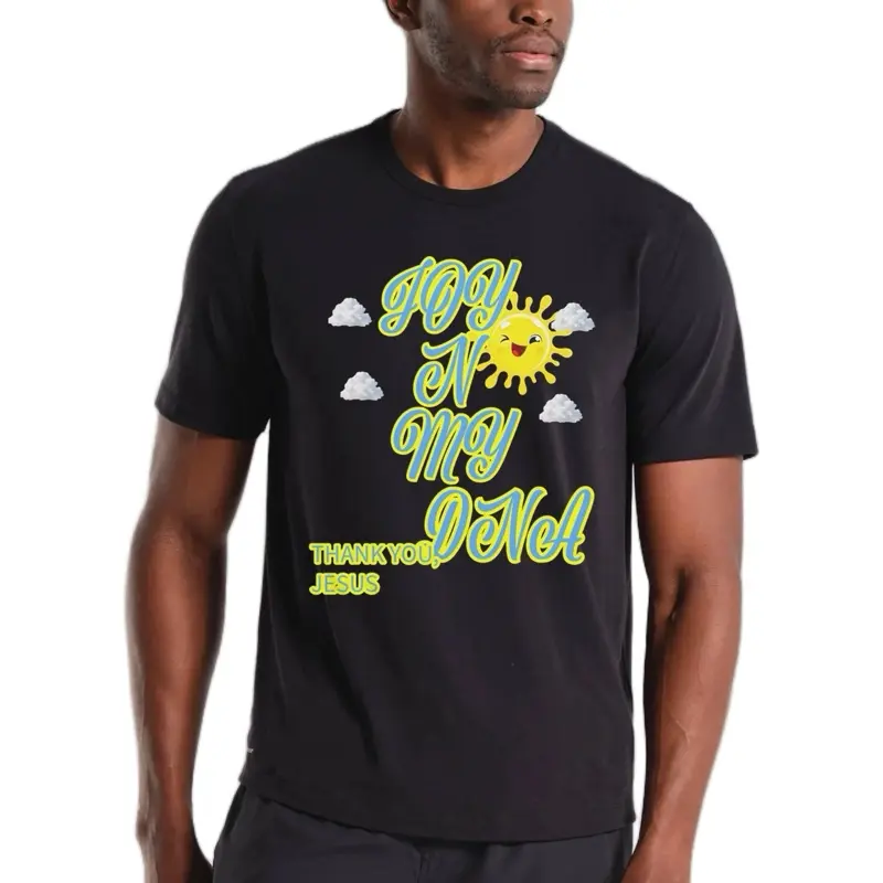 Joy N My DNA Thank You Jesus Black T-Shirt with Sun and Cloud Design Tshirt Streetwear