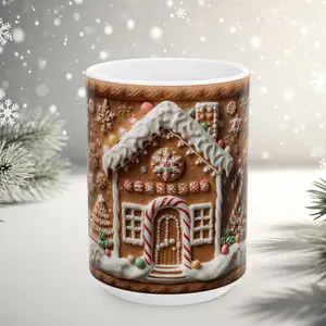 Gingerbread House Christmas Mug, 3D Icing Cookie Design Coffee Cup, Cozy Holiday Gift for Winter Lovers and Family, Christmas Gift for Friends