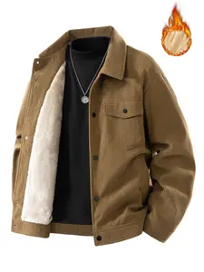Men's Jacket Autumn Winter Corduroy Fleece Lined Warmth Windproof Versatile Turn-down Collar Thick Coat
