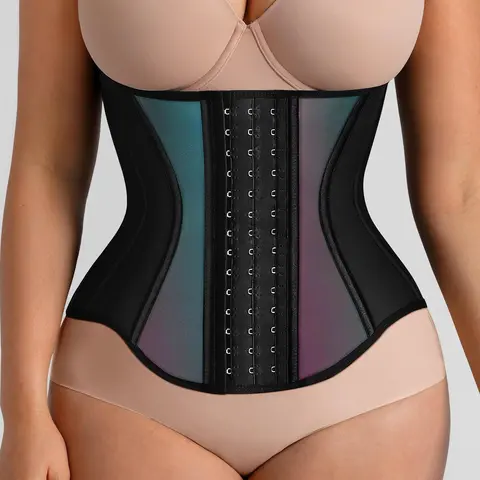 FeelinGirl Women's Tummy Control Waist Trainer Corset Reflective Comfortable Fabrics Adjustable Hooks Waist Cincher PINK HALLOWEEN