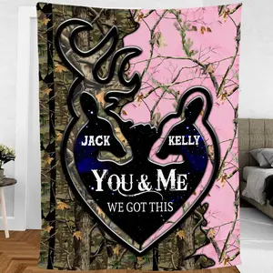 Petthouse | Personalized Deer Couple Blanket, Deer Heart Blanket, Realtree Camouflage Seamless Pattern Hunting Blanket