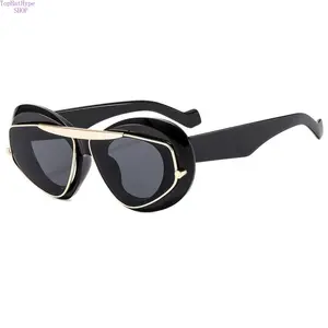 Women's Double-Frame Aviator Sunglasses - Black & Gold Tone, UV400 Protection, Retro Stylish Accessories for Women, Ideal for Casual Daily, Street Style