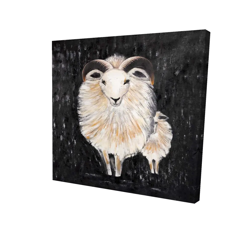 Begin Home Decor 2080-2424-AN107 24 x 24 in. Rustic Farm Animals Bedroom Canvas - Two Bushy Ram Decor