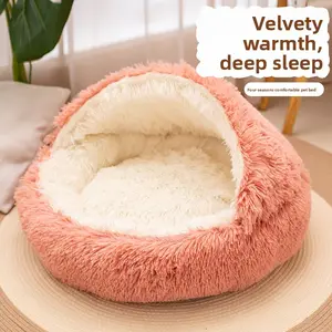 Cozy Hooded Cave Pet Bed for Cats & Small Dogs - Ultra-Warm Plush Semi-Enclosed Nest, Anti-Anxiety Privacy Pod for Winter, Soft Self-Warming Sleeping House, Machine Washable & Non-Slip Base for Indoor Use