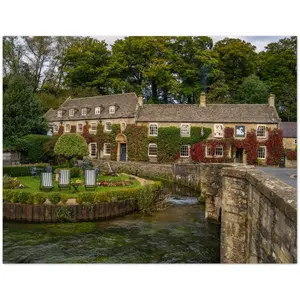 Cotswolds Fall Day (Famous Swan Hotel, Bibury) -  Blank Inside -  Pack of 10 (Standard envelopes included) - Autumn/Fall Collection