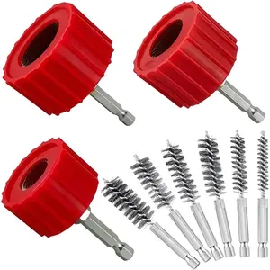 Heavy Duty Copper Pipe Cleaner & Bore Brush Kit 1/2" & 3/4" & 1" Copper Pipe Cleaner Set for Drill, with 1/4" Hex Shank & 10 Brush Blades Plumbing Tools for Removing Rust