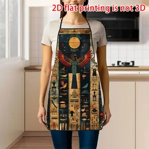 Vintage Hieroglyphic Print Apron, Durable Polyester Material, Suitable for Cooking, BBQ, Gardening, Painting, Manicure, Unisex, Indoor & Outdoor Use