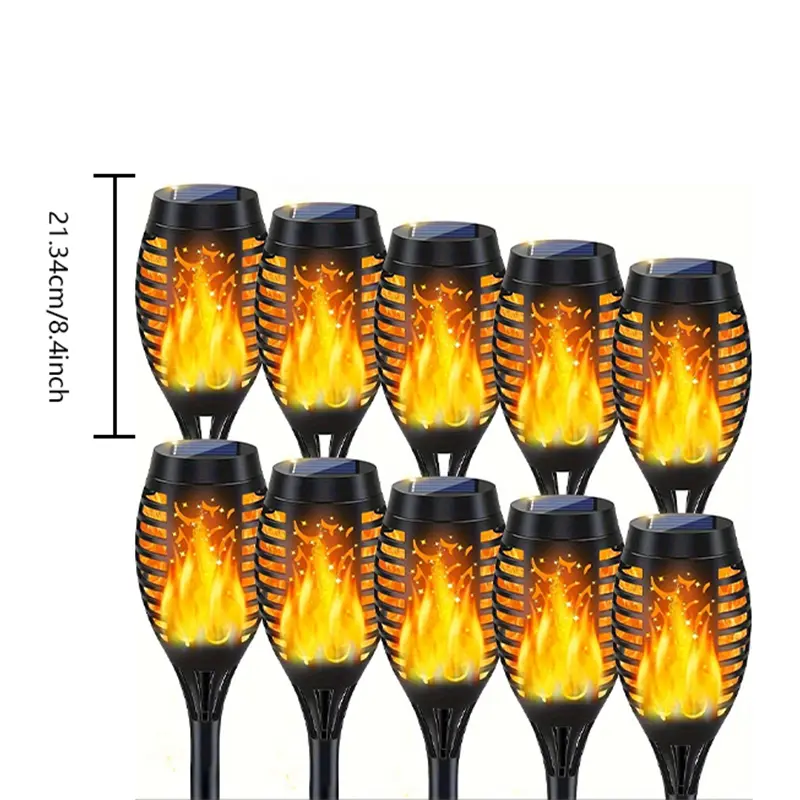 Solar Firework Lights, 12-Piece Plastic Torch Set for Decking & Patio Lighting with a Flickering Flame & 600mAh Removable Nickel-Based Batteries, Solar Firework Light