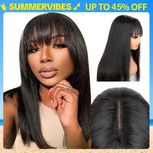 [New In Upgrade With Drawstring] Mamushow Straight Wigs with Bangs Human Hair 2x4 Lace Wig with Drawstring 180% Density Middle Part for Black Women Glueless Machine Made Wigs #Summervibes
