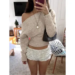 Sexy Off-Shoulder Knit Sweater, Comfortable & Elegant, Suitable For Dates, Casual Gatherings, And Travel In Autumn/Winter