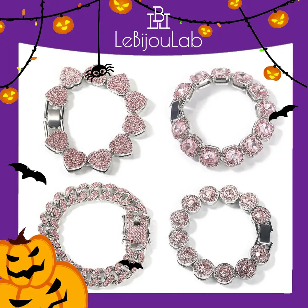 [LeBijouLab] Pink Blush 7in&8in Bracelets For Women | Pink Tennis Bracelet | Pink Cuban Chain Bracelet | Pink Heart Bracelet | Pink Cushion Halo Brace