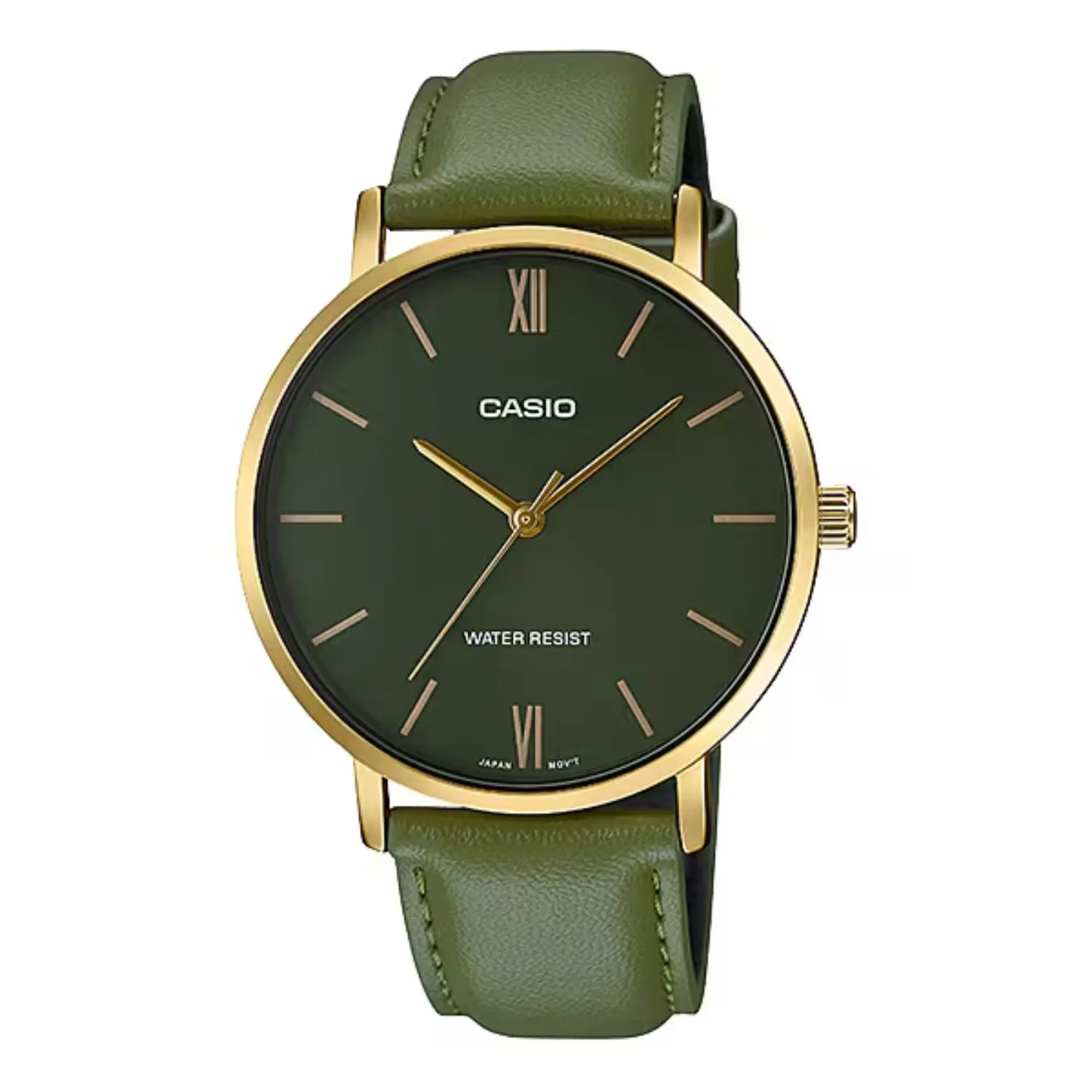 Casio Men’s Green Leather Analog Watch with Green Dial - MTP-VT01GL-3BUDF