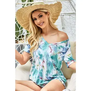 BiBi Tie Dye Terry V Neck Top