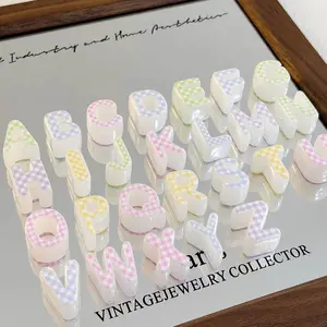 50pcs Summer Elegant Plaid Colorful Letter Beads, Fresh and Classic, DIY Jewelry Supplies, Keychain, Car Charm, Phone Chain, Necklace