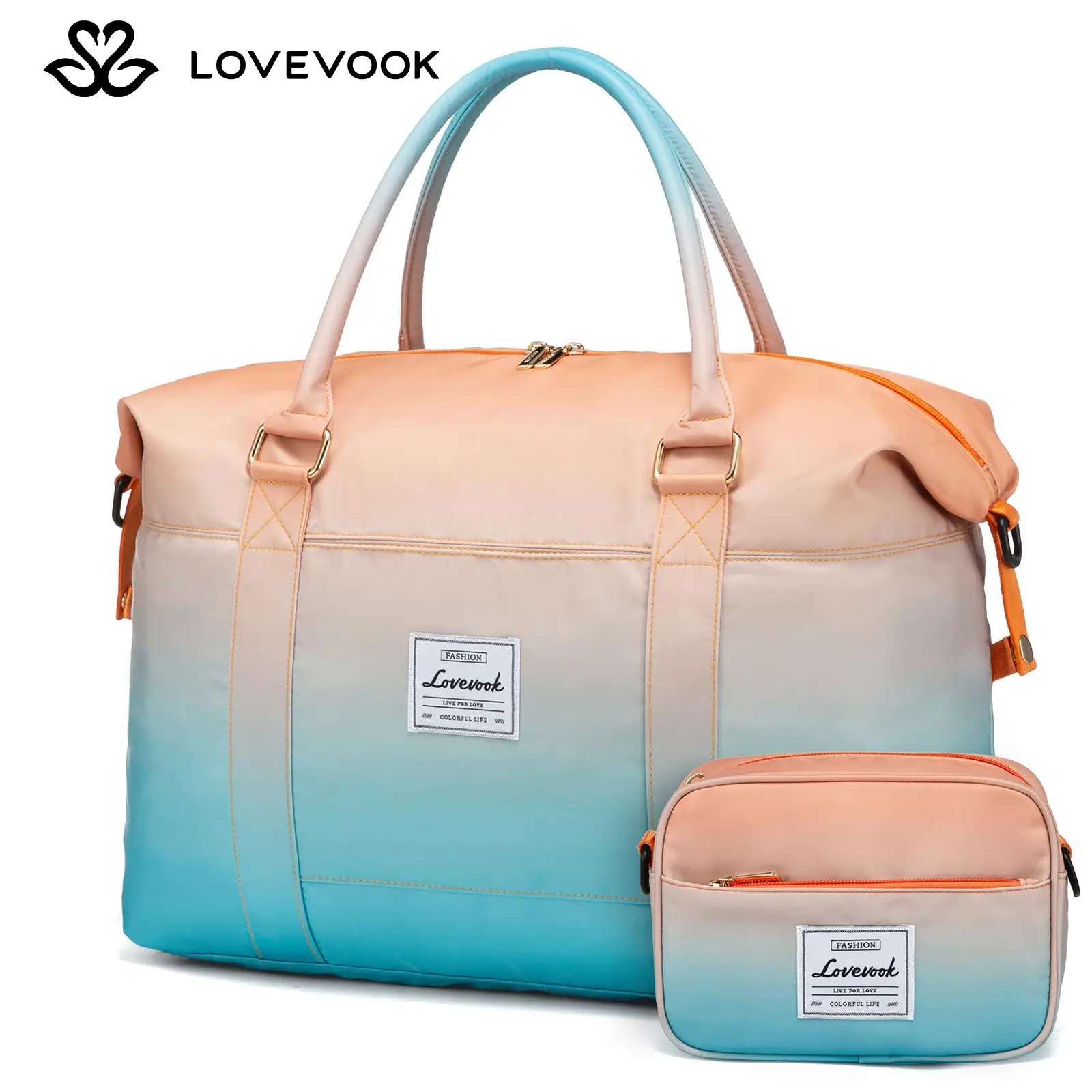 LOVEVOOK Fall Gradient Gym Bag Weekender Bag with Small Pouch, Carry Luggage and Carry on Overnight Bag, Large Capacity Stylish Women's Duffel Bag for