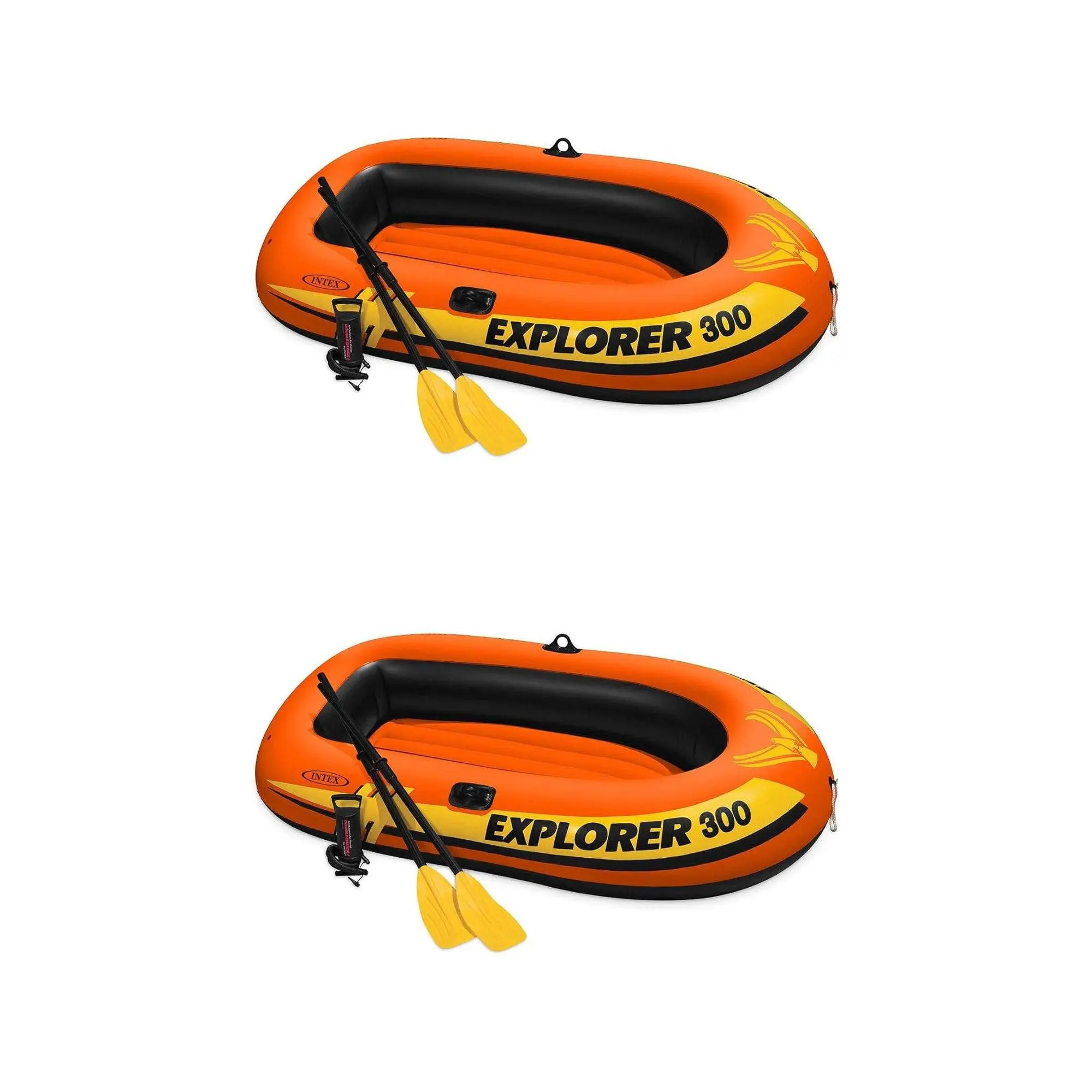 Intex Explorer 300 Inflatable Fishing 3 Person Raft Boat w/ Pump & Oars, 2 Pack Intex Explorer 300 Inflatable Fishing 3 Person Raft Boat w/ Pump & Oars, 2 Pack