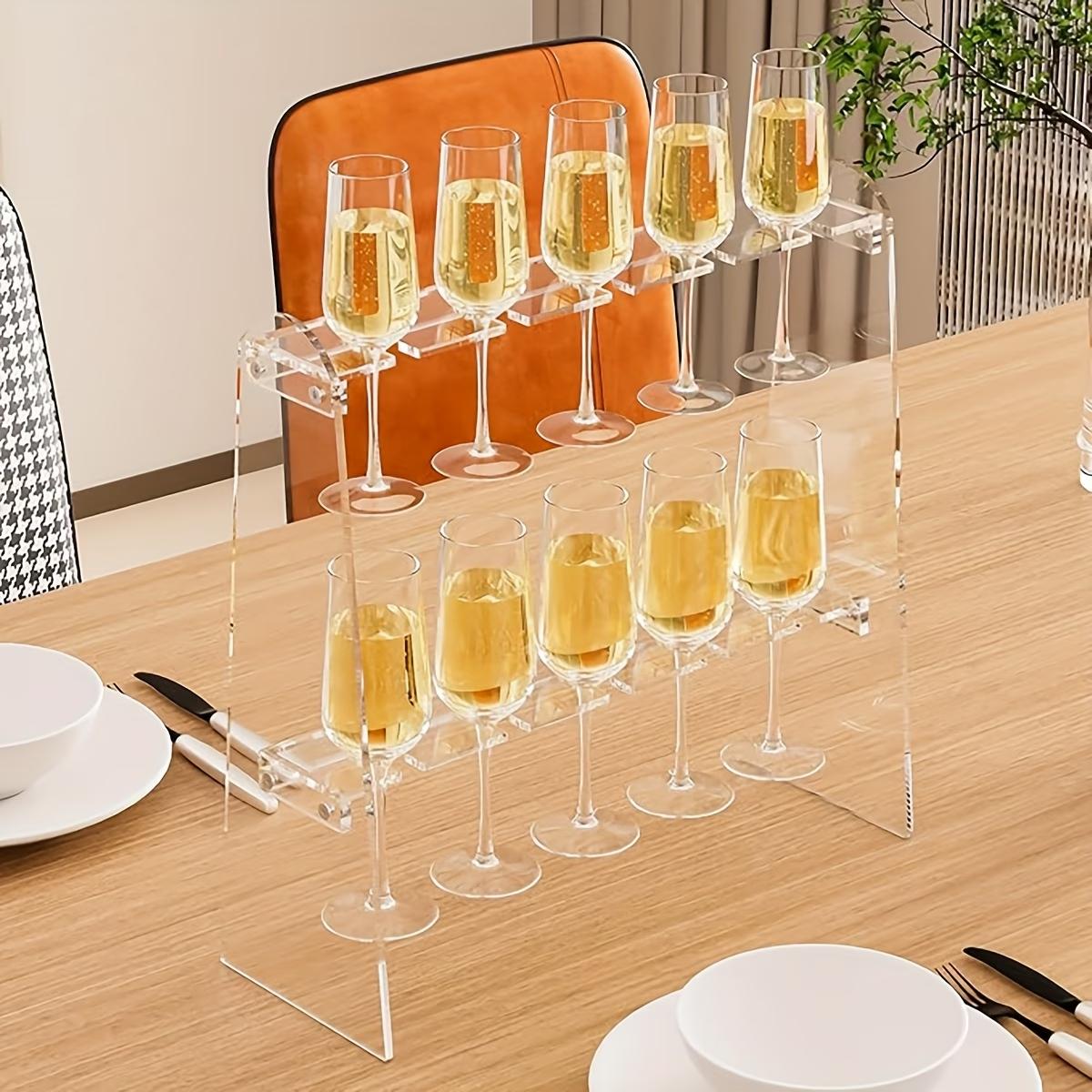 ADISEN 3 Tier Acrylic Champagne Holder 2 Tier Acrylic Champagne Flute Holder Stand for Party with 10 Slots, Countertop Champagne Glass Holder Stand Champagne Tower, Rectangle Acrylic Champagne Display Rack Stand 16.93×9.06×1.97 inch
