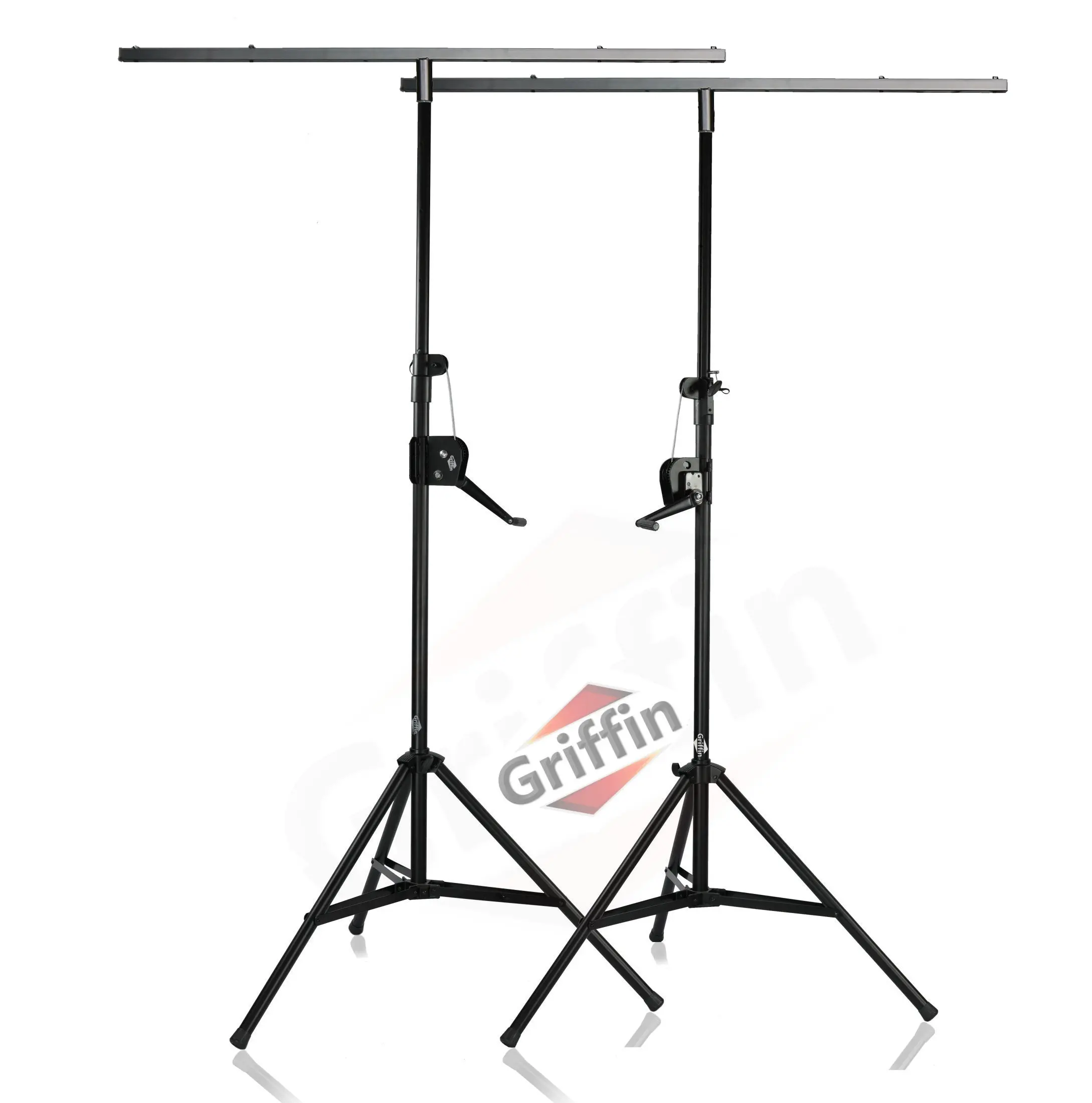 DJ Light Stands (2 Pack) Stage Lighting Truss System by GRIFFIN | Hand Crank Up Portable Speaker Tripod Platform Rig | Adjustable Trussing Kit | T Bar Mount for Can Lights | Music Equipment Package