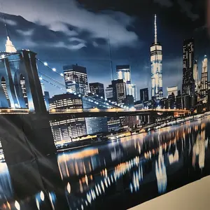 Polyester New York City Night Skyline Tapestry - 1pc Brooklyn Bridge, Skyscrapers Themed Home Decor Wall Hanging