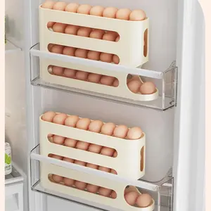 4 Layer Egg Storage Box with Automatic Rolling Mechanism - Space Saving Kitchen Organizer for Refrigerator - Durable Food Grade Material - Holds 30+ Eggs Securely